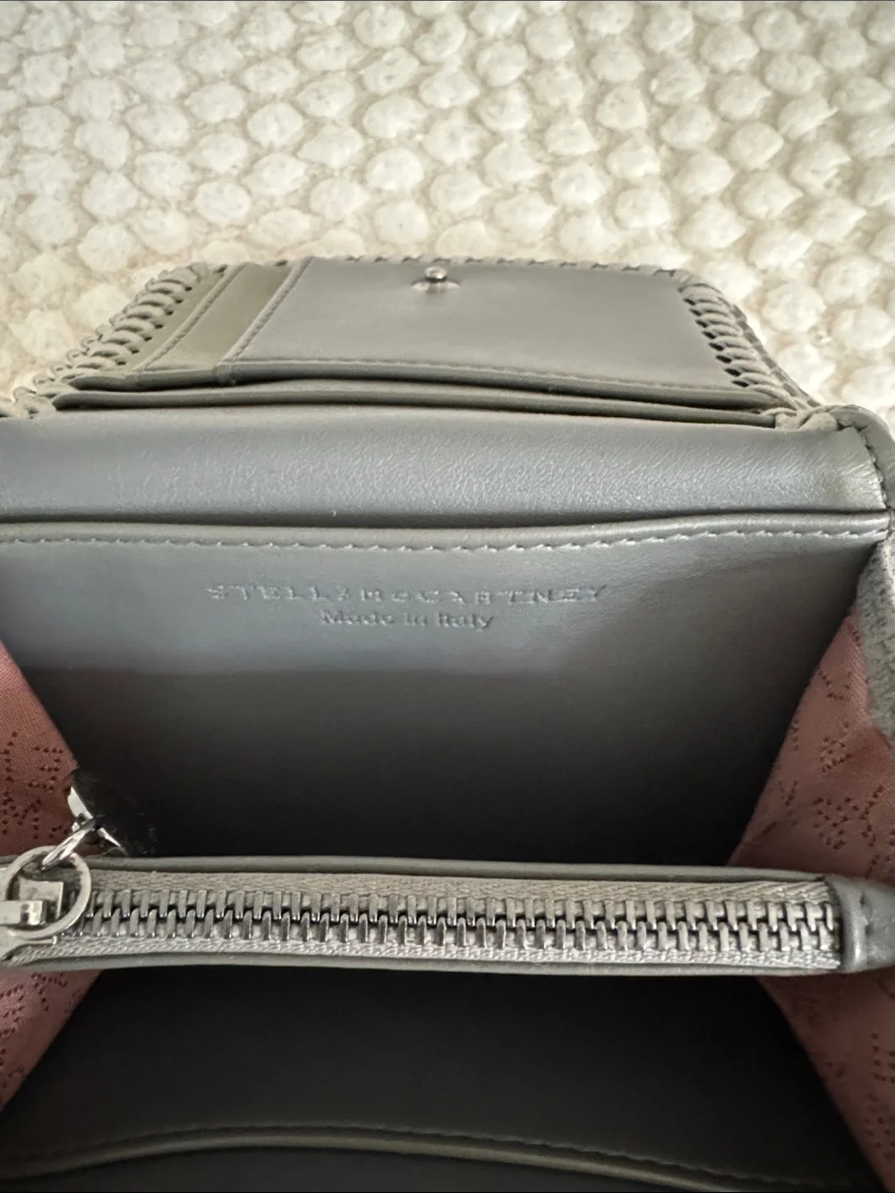 Stella McCartney Gray Suede Wallet with Chain Trim